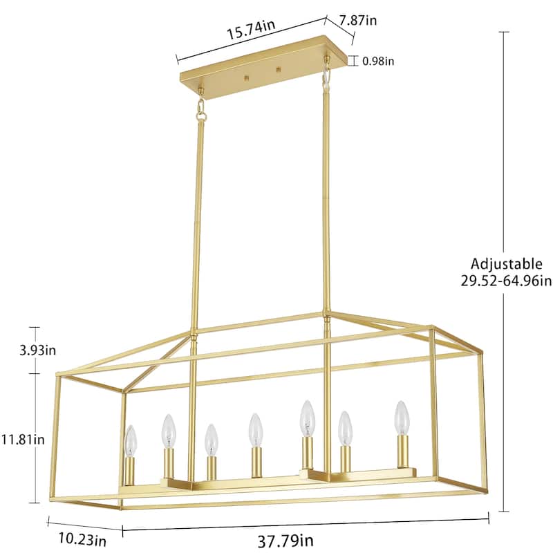 37.79" Wide 7-Light Traditional Farmhouse Rectangle Chandelier, Semi Flush Mount Chandelier, Kitchen Island Chandelier