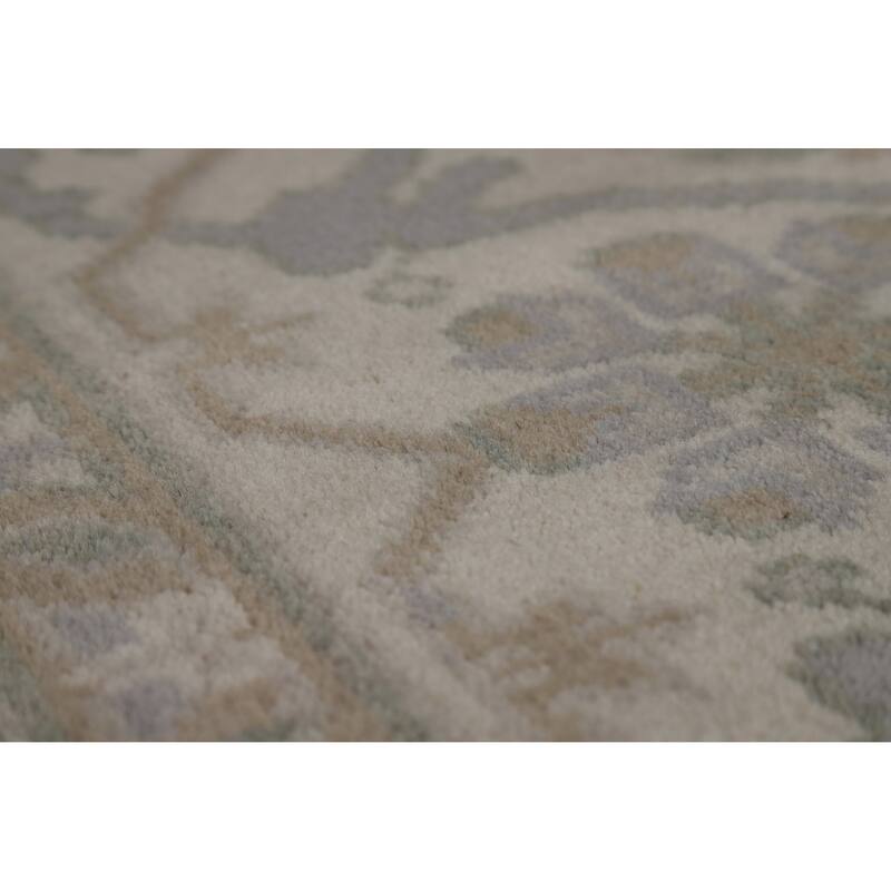 Transitional Gray Oushak Style Area Rug Hand-Knotted Wool Carpet - 7'11" x 9'10"