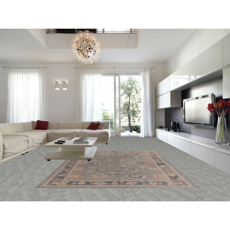Hand Knotted Oriental 100% Wool Carpet Transitional All-Over Greys & Charcoal Oushak Area Rug - 12' 4'' X 8' 11''