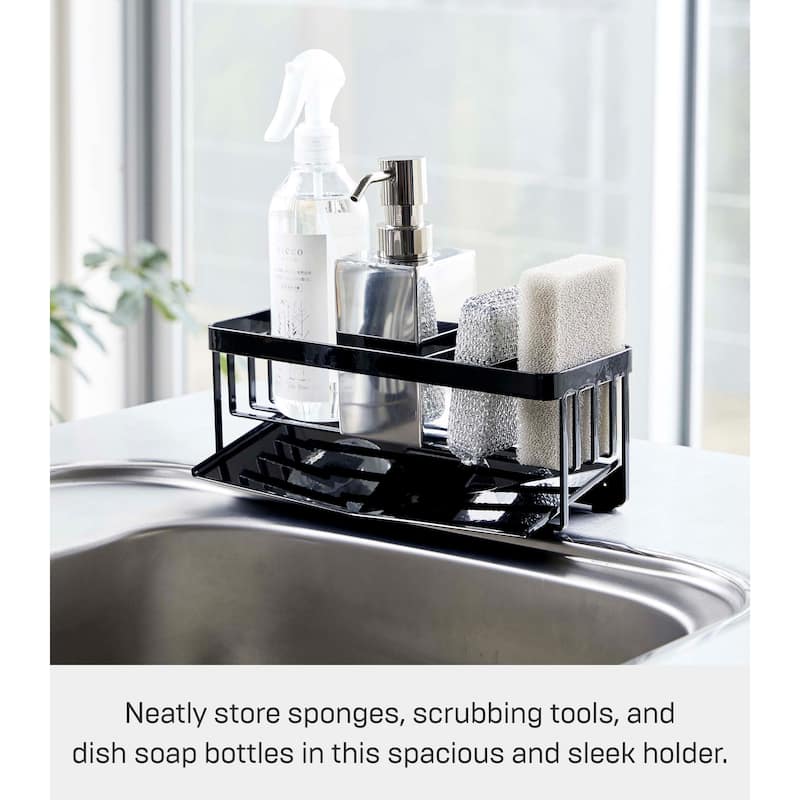Yamazaki Home Sponge and Bottle Holder, Steel - L 3.94 x W 9.84 x H 3.74 inches