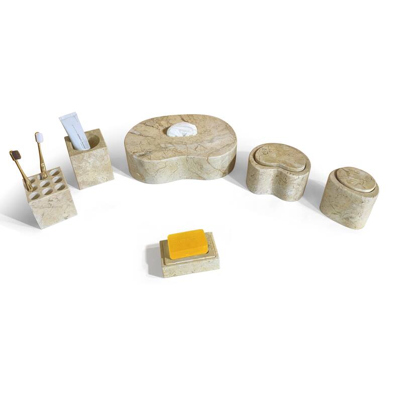 Roomfitters Marble Bathroom Accessories Set, Natural Stone Countertop Accessory Set, Solid Marble Vanity Set