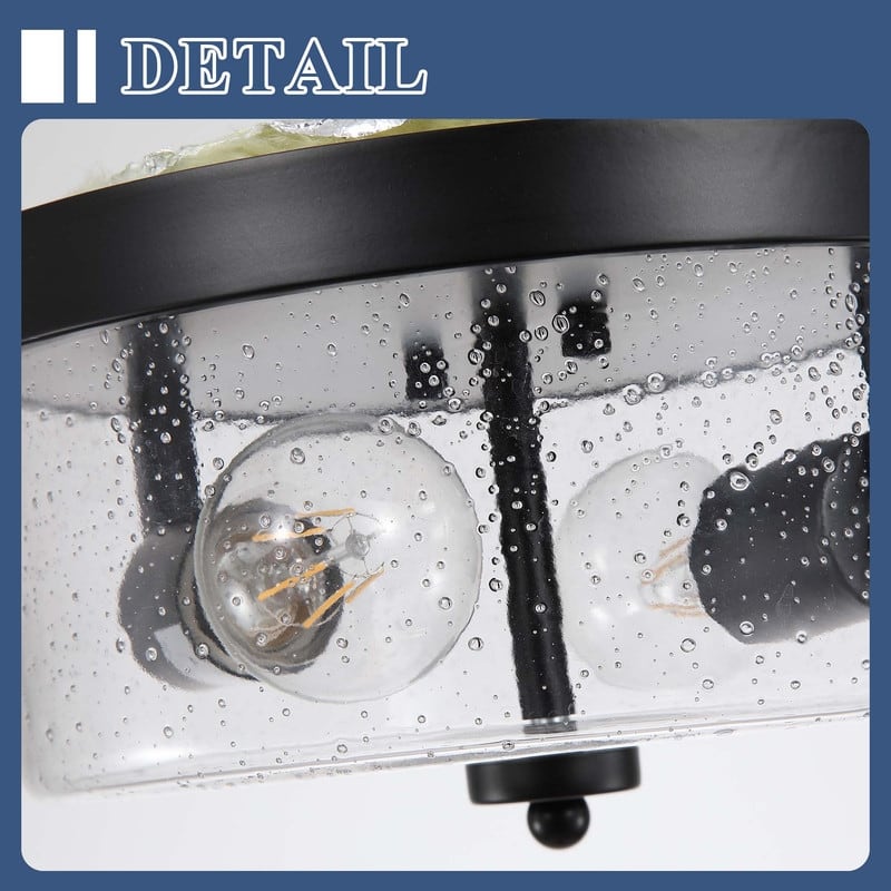2-Light Black Farmhouse Flush Mount Ceiling Light-2 Pack