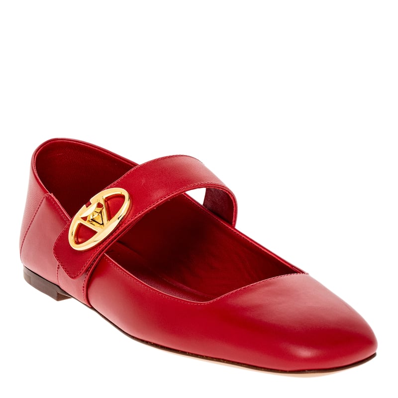 Valentino Vlogo Locker Mary-Jane Ballerina - 40 - Red Leather