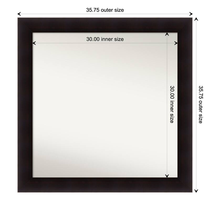 Portico Espresso Framed Non-Beveled Custom Wall Mirror, Bathroom Vanity Mirror - Outer Size: 35.75 x 35.75