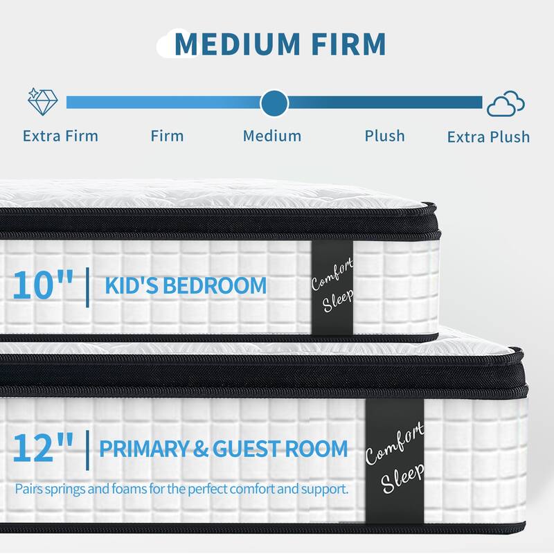 12 Inch 7-Zoned Cool Memory Foam Individual Pocket Spring Hybrid Mattress