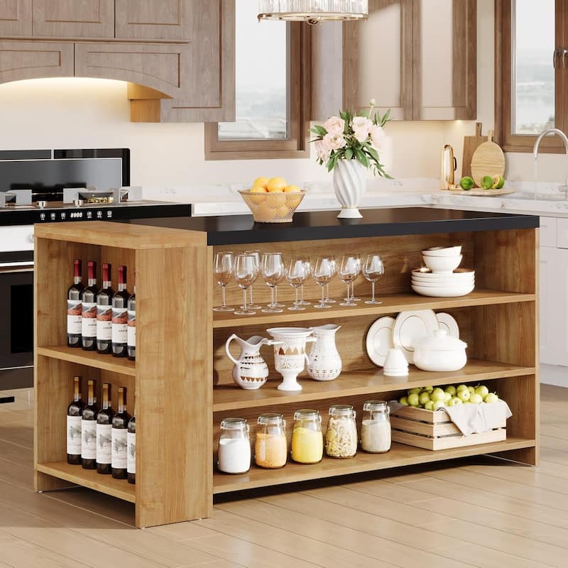 55 Inches Farmhouse Kitchen Island with Storage for Kitchen, Dining Room