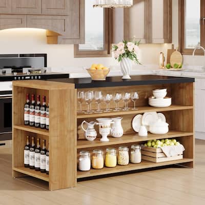 55 Inches Farmhouse Kitchen Island with Storage for Kitchen, Dining Room