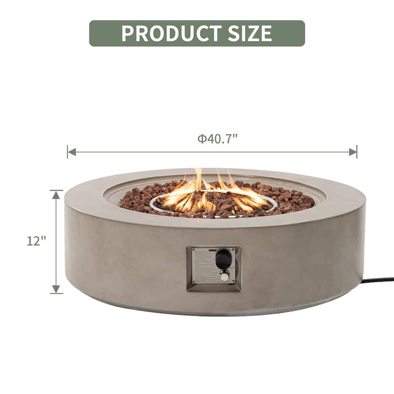 COSIEST Ecru Round Outdoor Propane Fire Pit Tank Outside