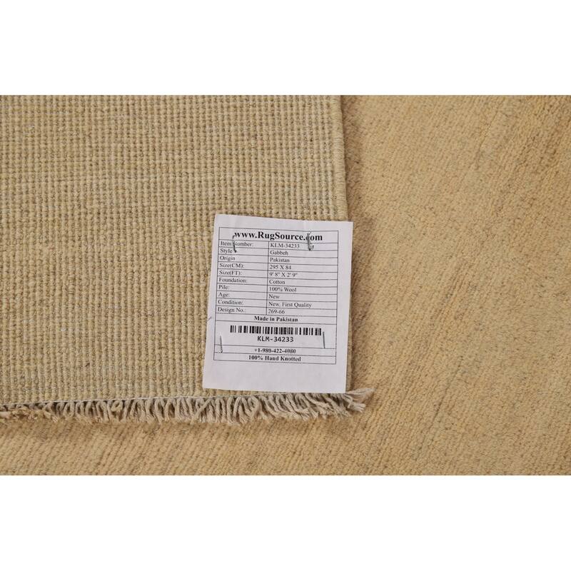 Solid Gabbeh Modern Runner Rug Handmade Wool Carpet - 2'9"x 9'8"