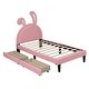 preview thumbnail 7 of 8, Twin Pink Upholstered Leather Platform Bed with Rabbit Ornament Headboard & 2 Drawers Wooden Platform Bed for Girls, Pink