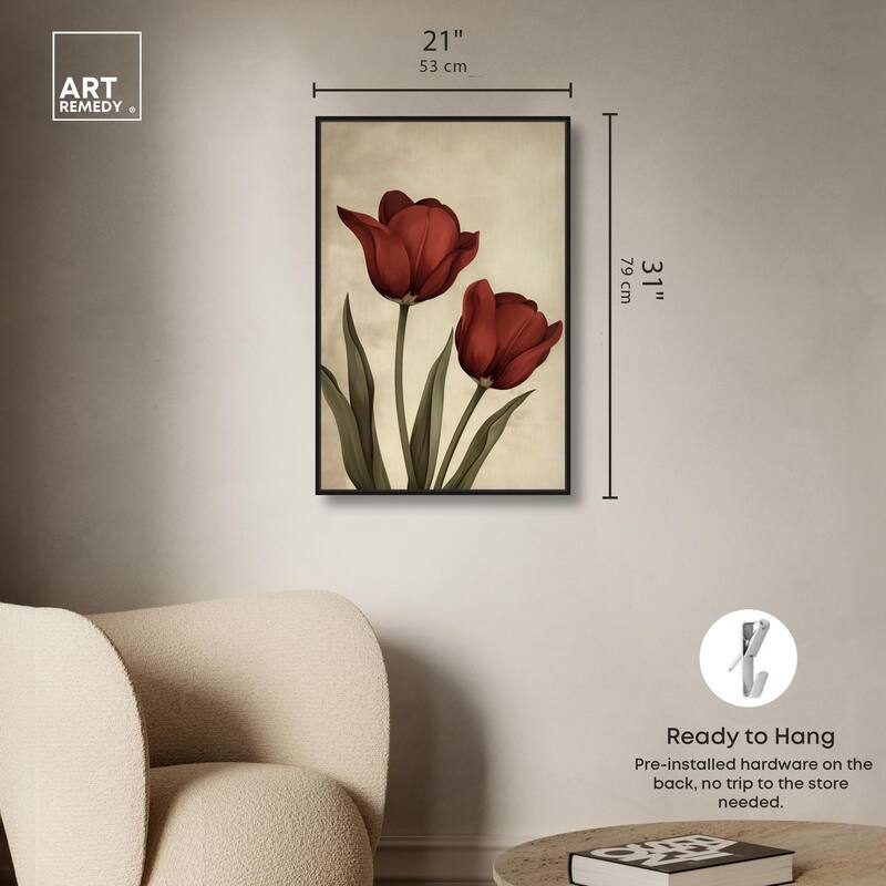 Deep Red Tulips Canvas by Art Remedy