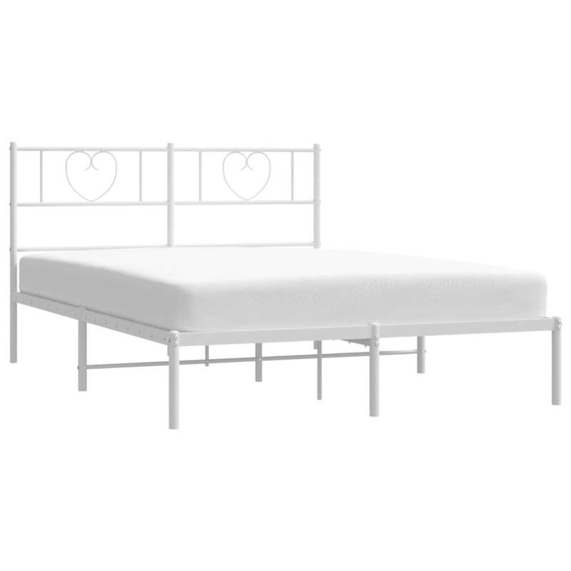 vidaXL Full Metal Bed Frame with Headboard, White, No Mattress - 77.2" x 55.9" x 35.4"