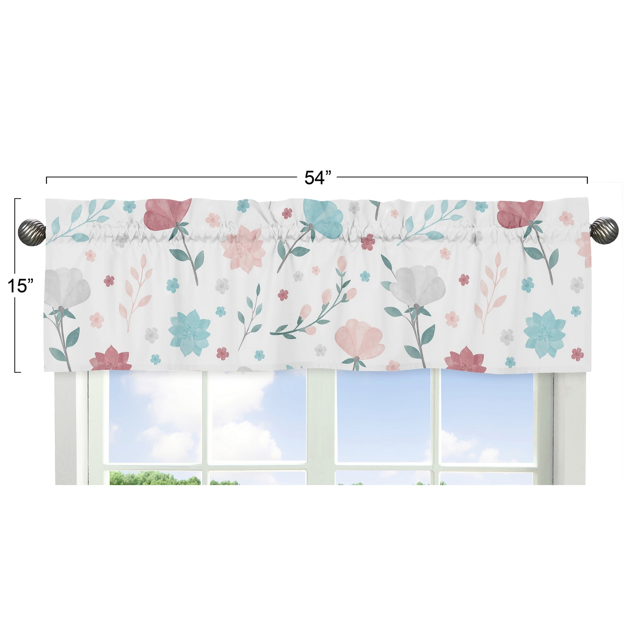 New Shabby Cottage Chic BLUE PEACH ROSE Floral Valance Window Curtains 