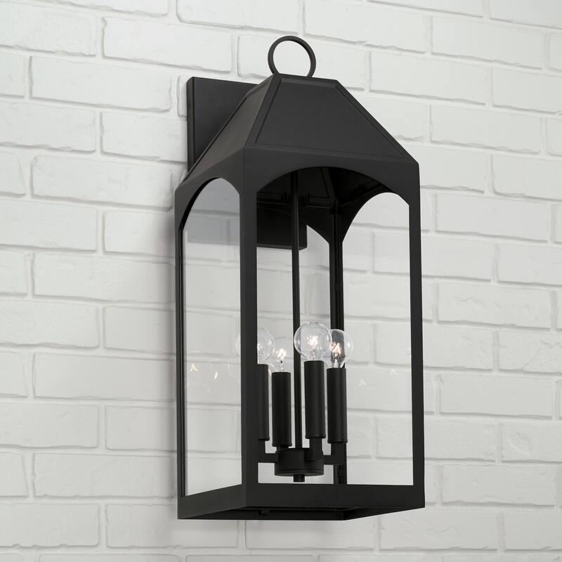 Burton Outdoor 4-light Black Large Wall Lantern w/ Clear Glass