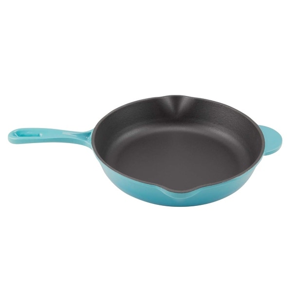 Zelancio Enamel Cast Iron Skillet 10 inch - Oven Safe Smooth Surface Fry Pan (Teal)