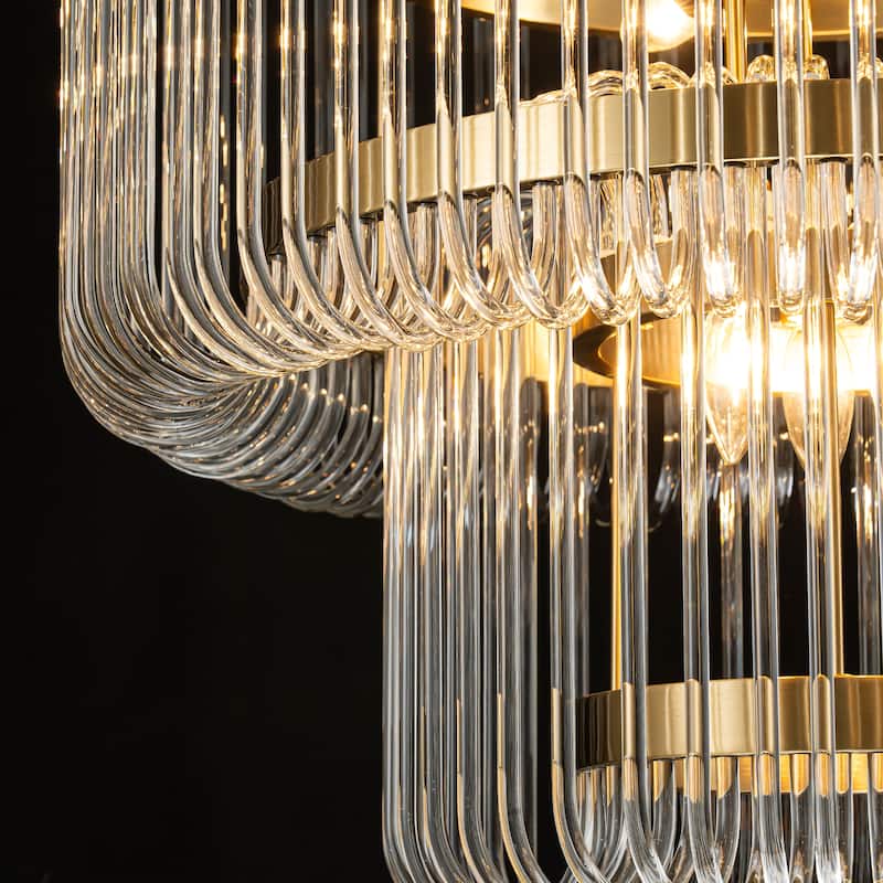 9-Light Modern Glam Drum Crystal Chandelier for Dining Room/Living Room 2-Tiered Round Chandelier Kitchen Island Pendant Light