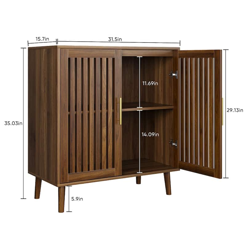 Farmhouse Sideboard Buffet Cabinet with Storage, Walnut Coffee Bar Cabinet with Louvered Doors & Adjustable Shelves