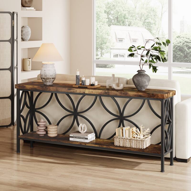 70.9" Modern Sofa Console Table with Storage Shelves for Entryway