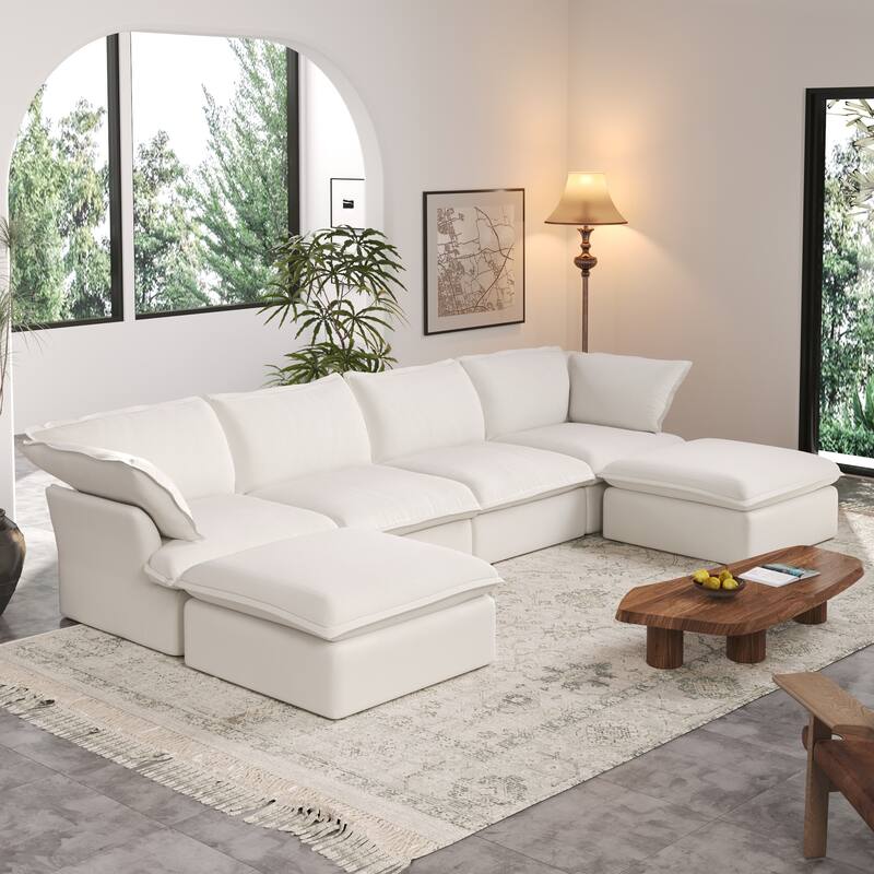 163" U-Shaped Convertible Modular Sectional Sofa, Down Filled Comfort Overstuffed Upholstered