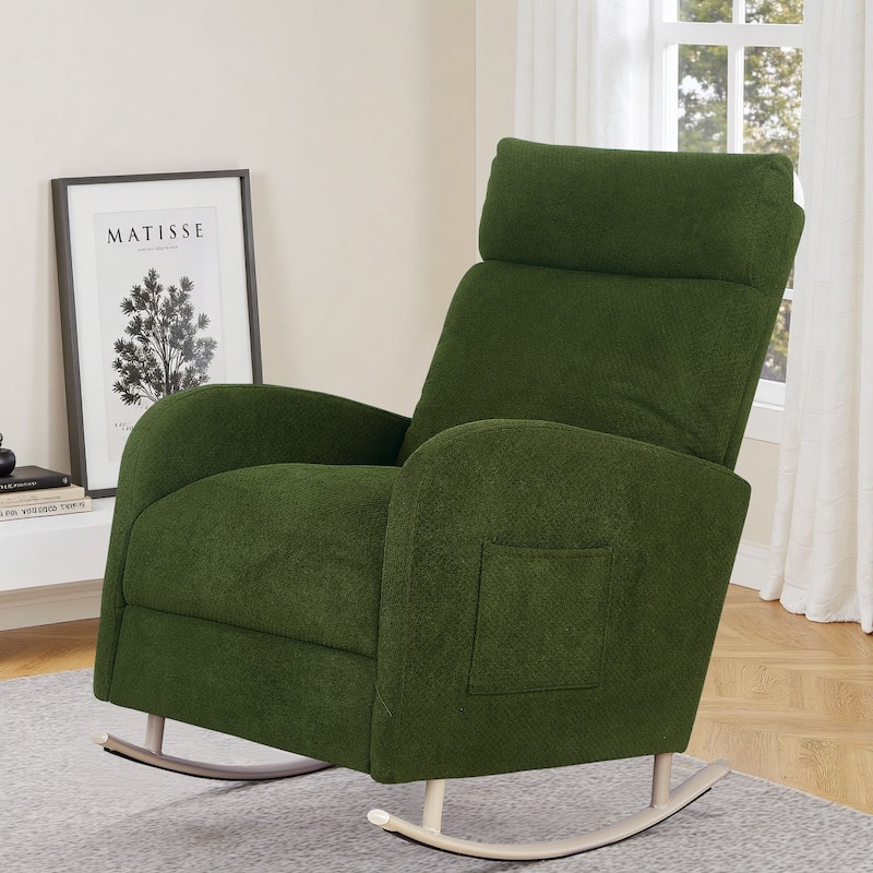 Chenille Nursery Armchair Rocking Chair Set of 1 with Metal Legs with Side Pocket for Living Room