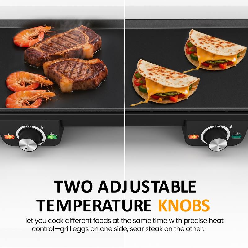 1600W Electric Griddle with Dual Cooking Zones