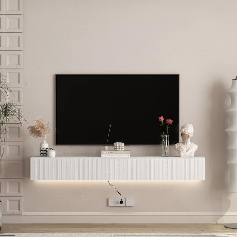 Floating TV Stand Wall Mounted with 16 Color LEDs,69" Modern TV Stand, TV Cabinet Entertainment Center for 55 60 65 Inch TV