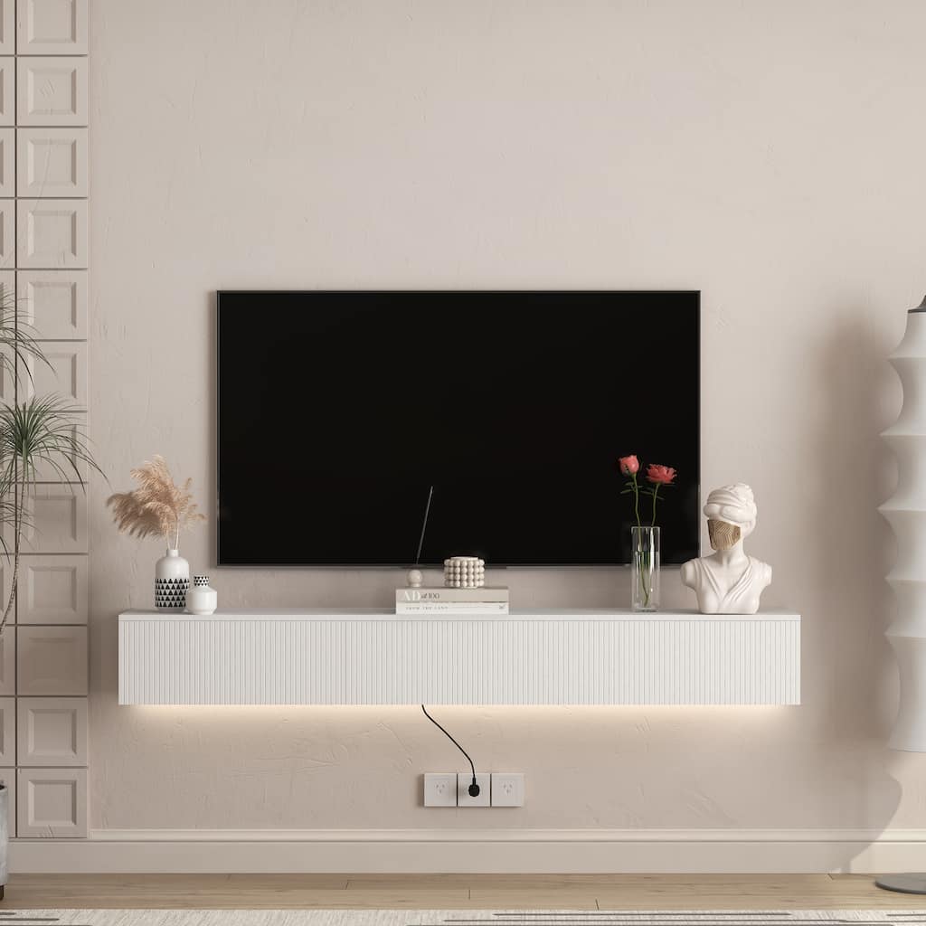 Floating TV Stand Wall Mounted with 16 Color LEDs,69"TV Stand, Floating TV Cabinet Entertainment Center for 55 60 65 Inch TV