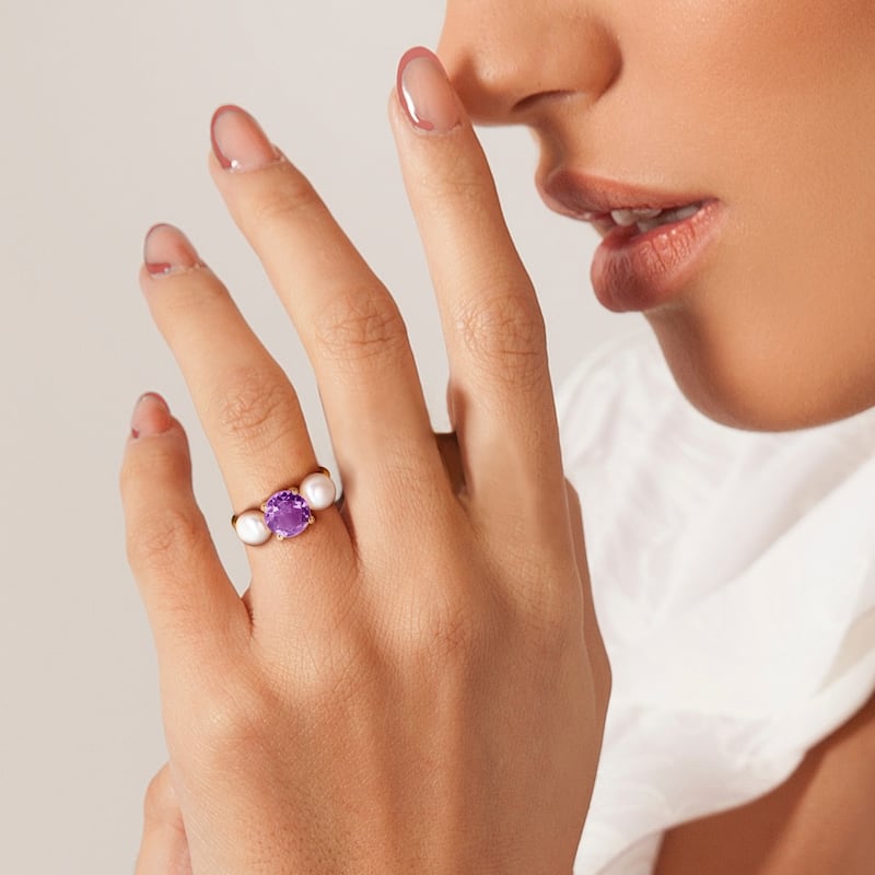 Miadora 1 1/2ct TGW Amethyst 6-6.5mm Cultured Freshwater Pearl Ring 10k Yellow Gold