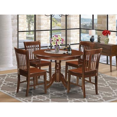 HomeStock 5-Pc Mahogany Finish Solid Wood Top Dining table with 4 Chairs