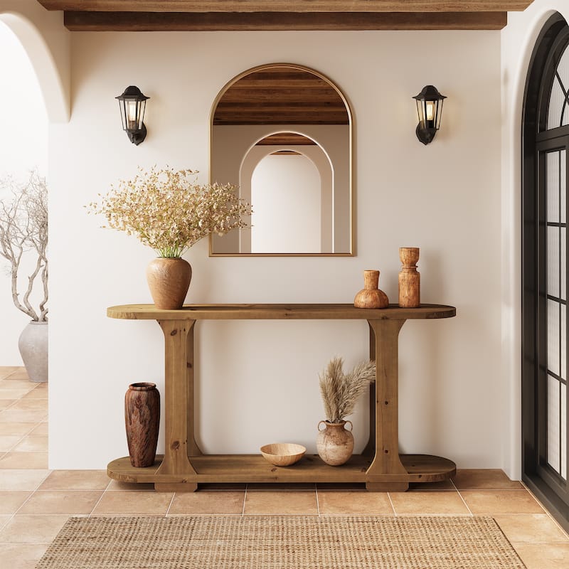 63 Inch Farmhouse Console Table, Solid Wood Couch Table Behind Sofa