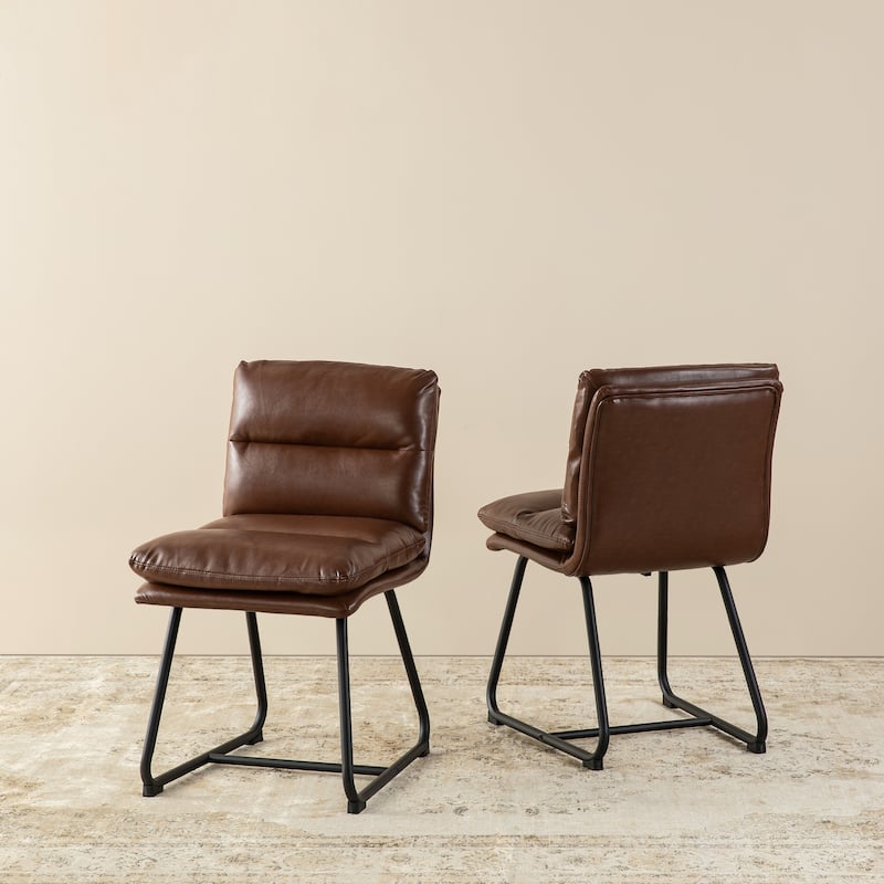 Glitzhome Set of 4 Modern Thick Soft Leatherette Metal Legs Bar Stools
