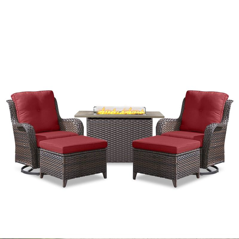 Fire Pit Table with Patio Glider Chairs Ottomans