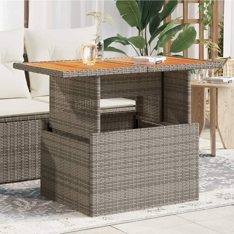 vidaXL Patio Table Rectangular Backyard Garden Poly Rattan and Acacia Wood - 39.4 x 21.7 x 28.7 in - Gray-wood