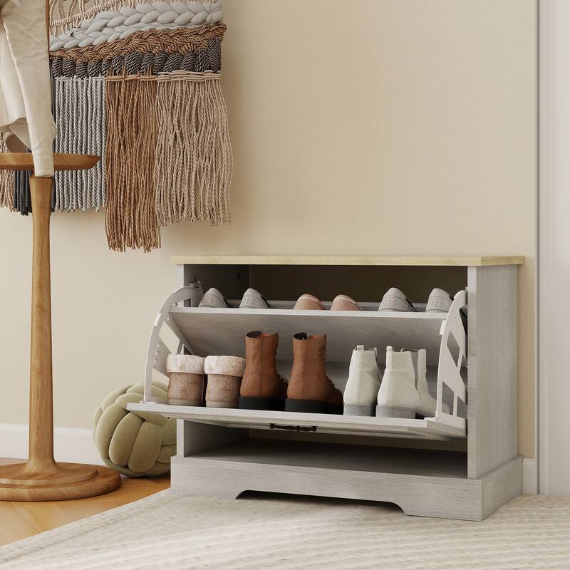 Shoe Storage Bench with 1 Flip Drawer and Adjustable Shelf