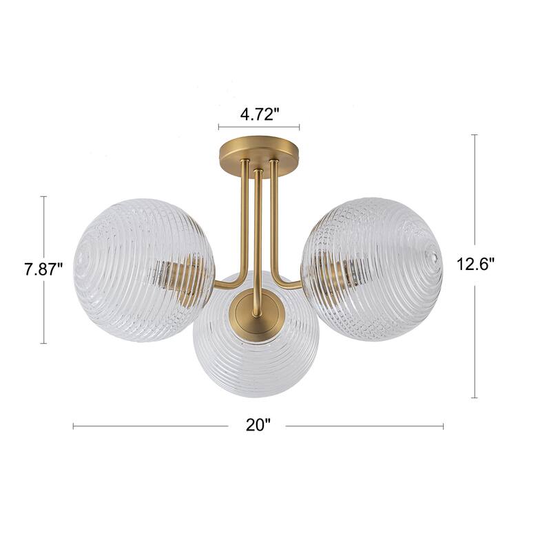 3 - Light 22'' Modern Sputnik Globe Glass Semi Flush Mount Light