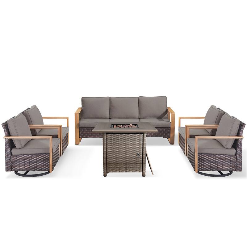 Pocassy 4/6/8PCS Sofa Swivel Chair with Fire Pit Table Set