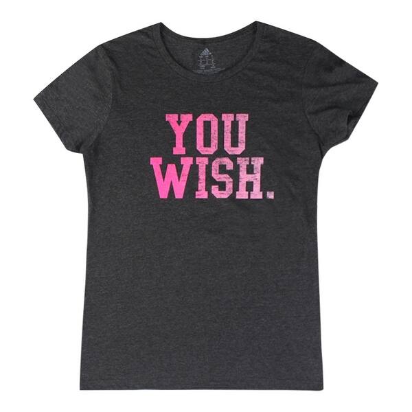 Shop Adidas You Wish Women S Grey T Shirt Pink Performance Logo