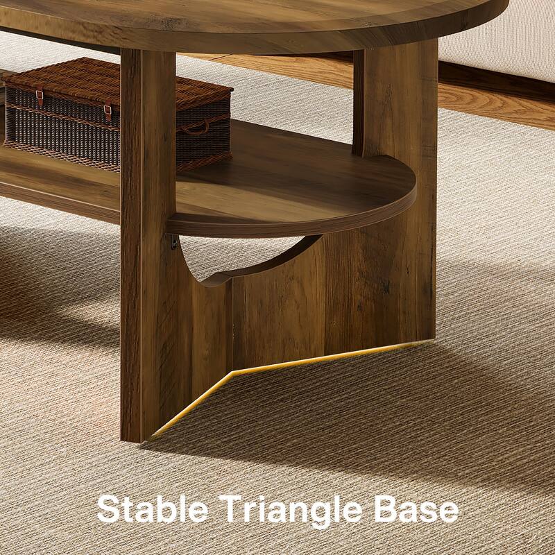 47.24" Oval Coffee Table, Farmhouse 2 Tiers Wooden Center Table