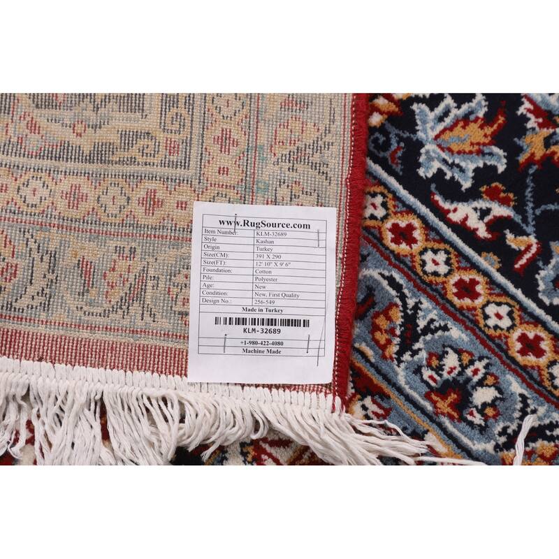 Red Kashan Turkish Area Rug Traditional Machine Made Carpet - 9'6" x 12'10"