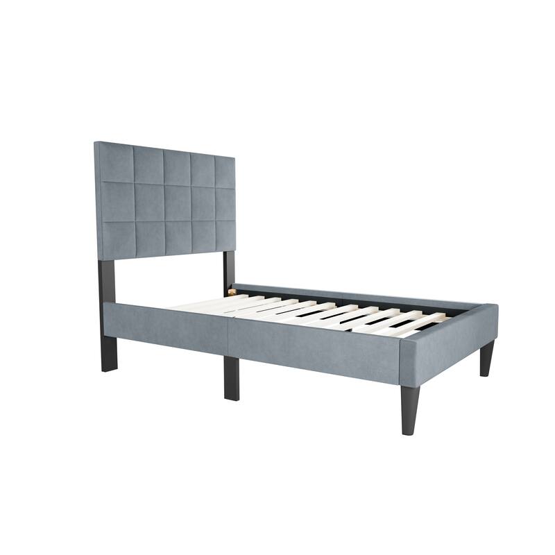 Adjustable Headboard Twin Bed with Brushed Linen Fabric and Biscuit Tufting Design