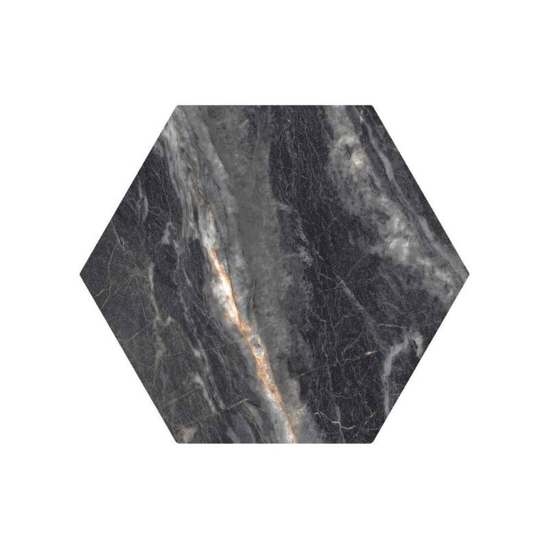 Oscuro 8x9 Black/ Gold Matte Hexagon Marble Look Porcelain Tile - Floor & Wall
