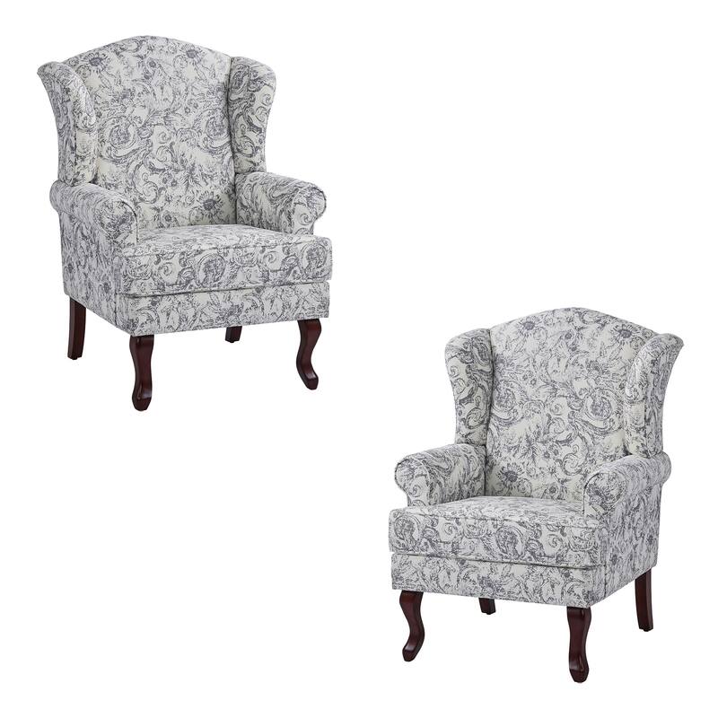 2 Set Traditional Rolled Arm Wing Back Accent Chair