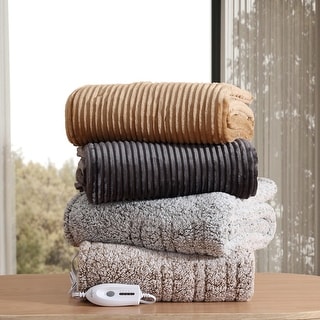 Eddie Bauer Plush Sherpa Heated Blanket, Reversible & Machine Washable