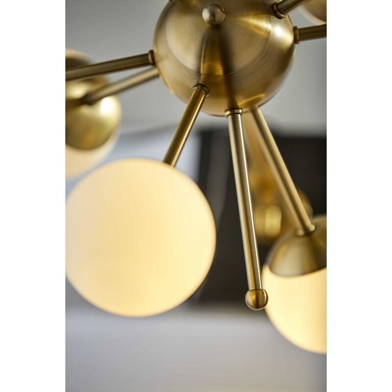 Black Metal Base Mid Century Table Lamp with Brass Glass Globe Shade 6 Lights - 15” x 15” x 23” (D x W x H)