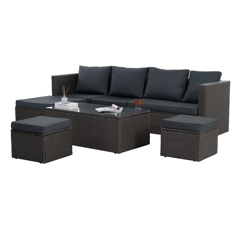7 PCS Set Wicker Furniture with Lounger Sofa