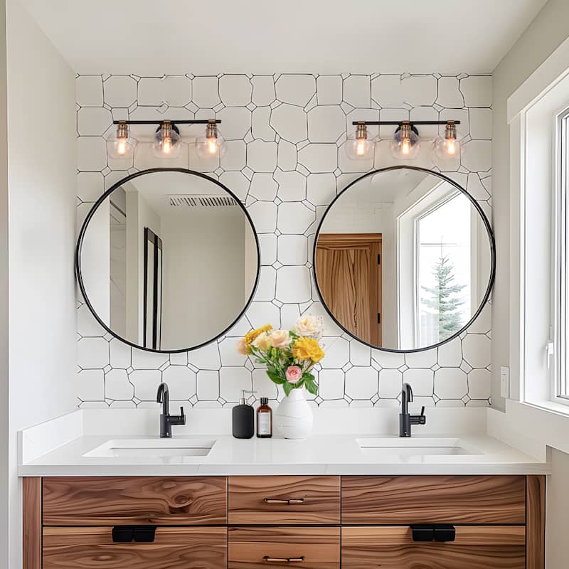 Modern 2/3-Light Black Gold Bathroom Vanity Light Dimmable Globe Seeded Glass Wall Sconces