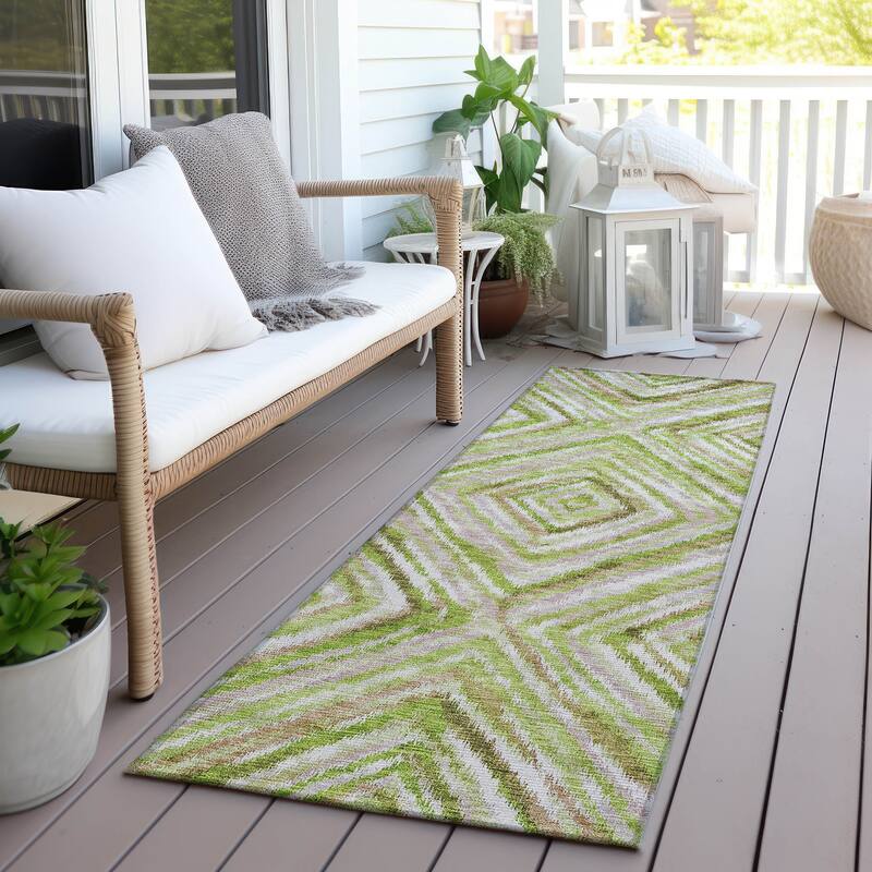 Machine Washable Indoor/ Outdoor Chantille Moroccan Boho Contemporary Rug - Green - 2'3" x 7'6"