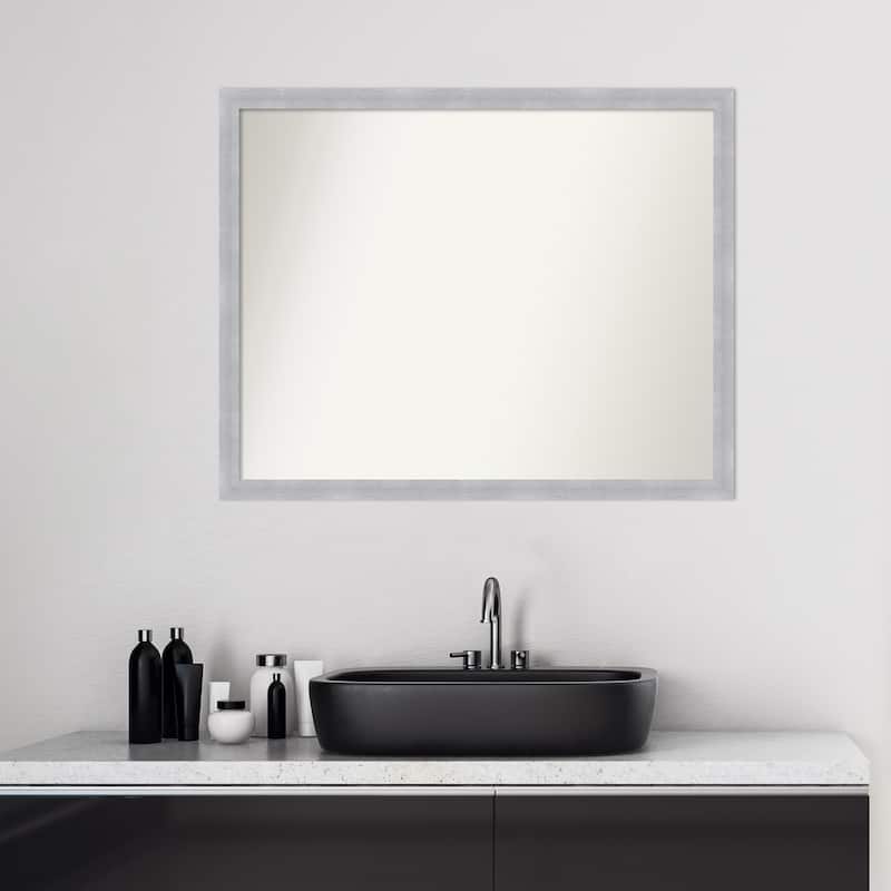 Non-Beveled Bathroom Wall Mirror - Grace Brushed Nickel Narrow Frame