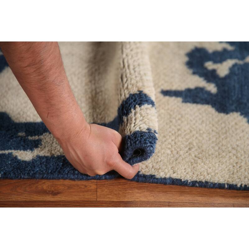 Abstract Moroccan Indian Area Rug Hand-Knotted Wool Carpet - 4'11"x 7'9"