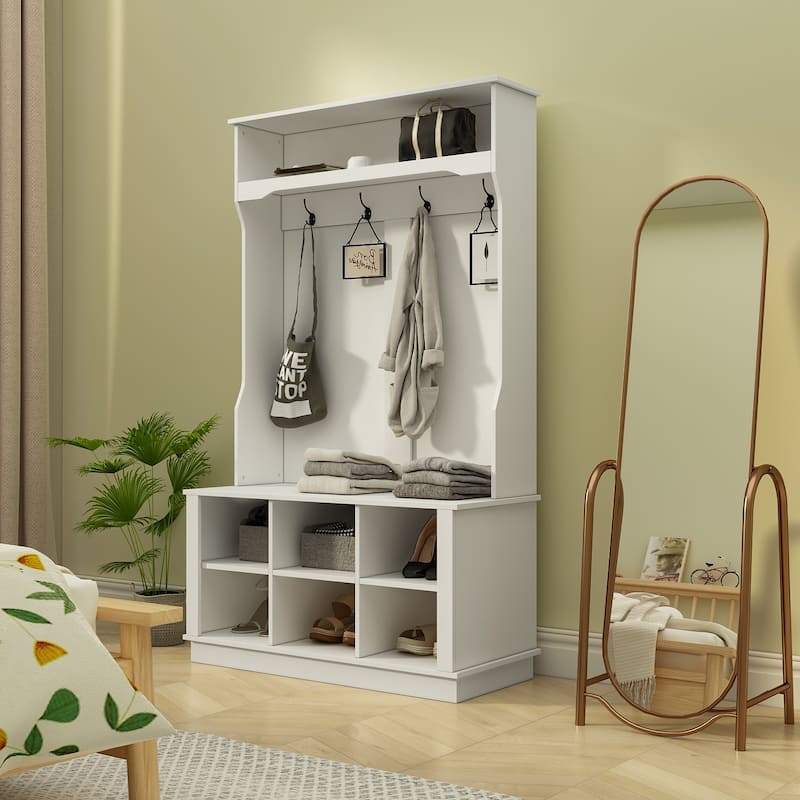 Entryway Hall Tree Storage Bench Wooden Coat Rack Bench with Hook